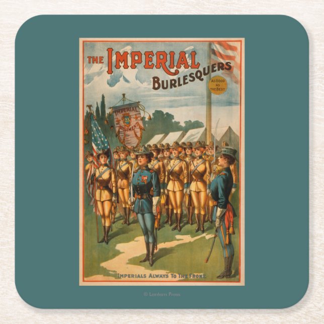 The Imperial Burlesquers Female Soldiers Play Square Paper Coaster (Front)