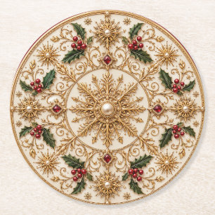 The Imperial Winter Mandala Round Paper Coaster