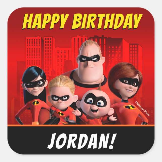 The Incredibles Family Birthday Square Sticker (Front)