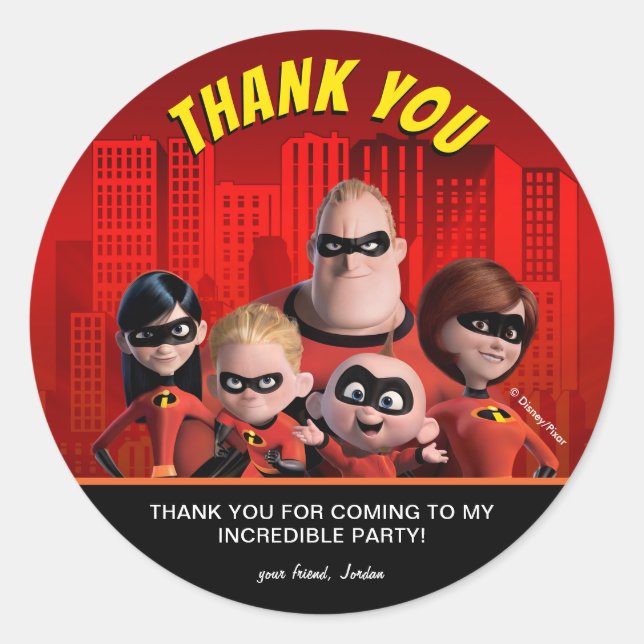 The Incredibles Family Birthday Thank You Classic Round Sticker (Front)