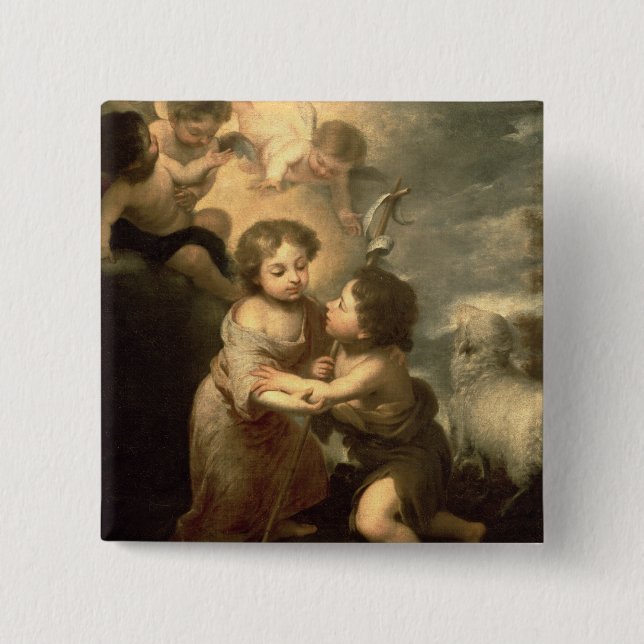 The Infants Christ and John the Baptist 2 Inch Square Button (Front)