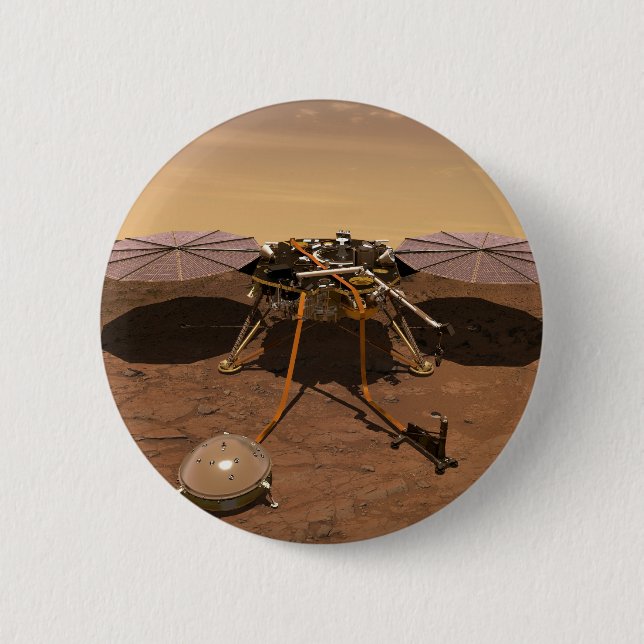 The Insight Lander Operating On Surface Of Mars. 2 Inch Round Button (Front)
