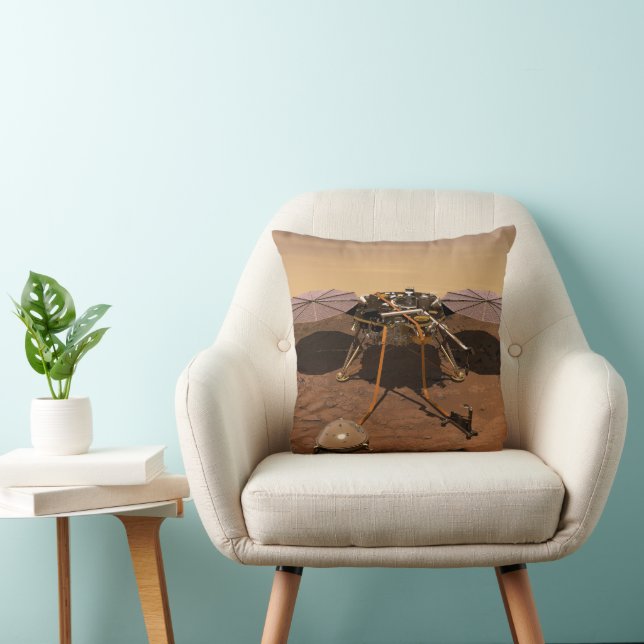 The Insight Lander Operating On Surface Of Mars. Throw Pillow (Chair)