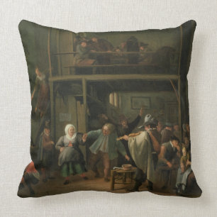 The Interior of a Tavern with a Couple Dancing to Throw Pillow