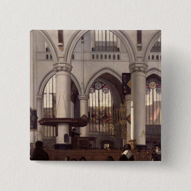 The Interior of Oude Kerk, Amsterdam, c.1660 2 Inch Square Button (Front)