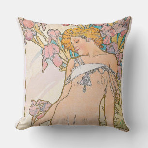 The Iris (1897) by Alphonse Mucha Throw Pillow