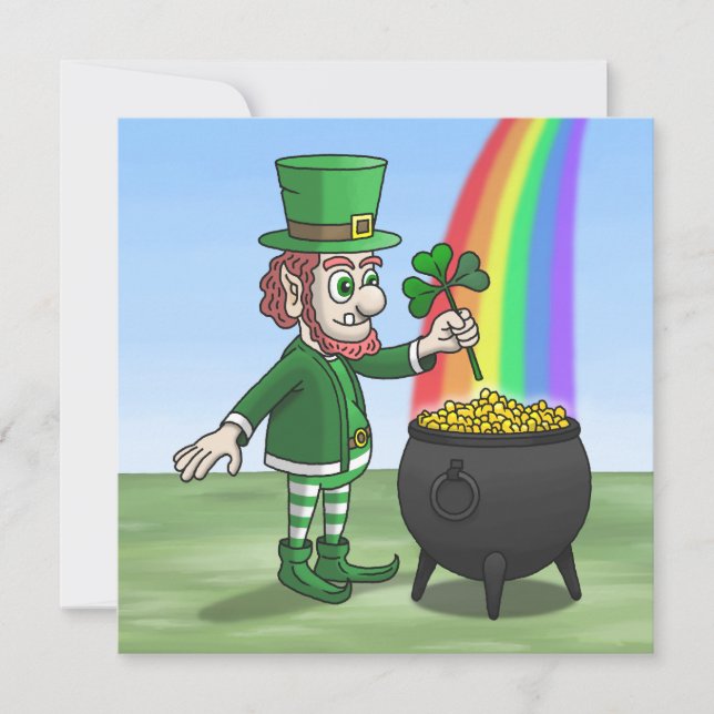 The Irish leprechaun and the pot of gold Holiday Card (Front)