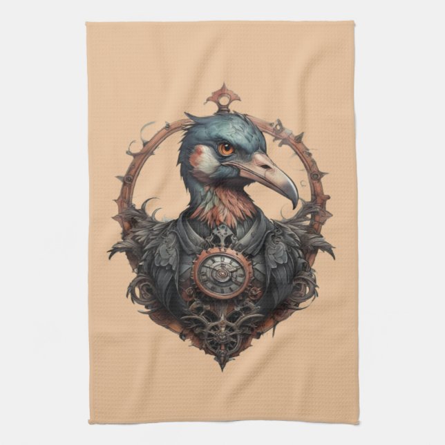 "The Iron Beak: A Steampunk Ibis" Kitchen Towel (Vertical)