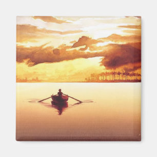 "The Islander" Row Boat at Sunset Watercolor Magnet