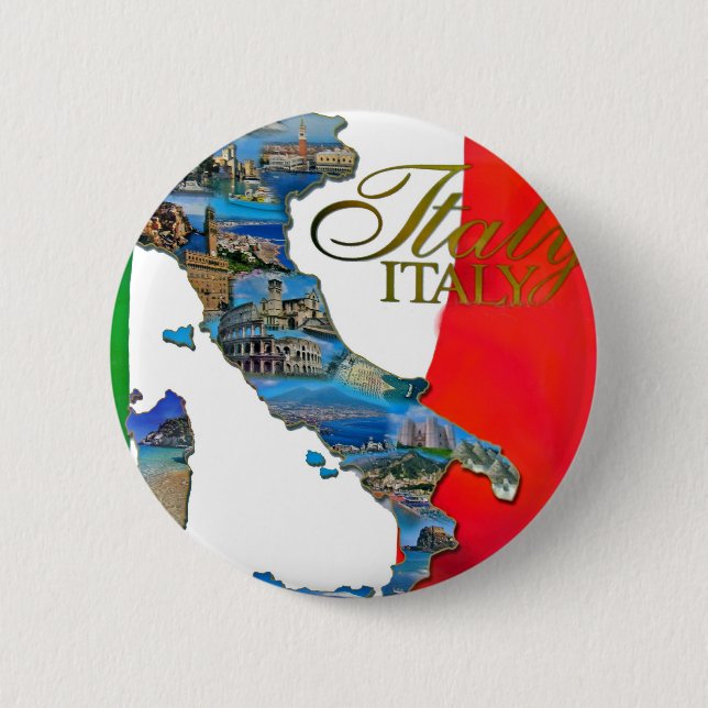 The Italian "Boot" 2 Inch Round Button (Front)