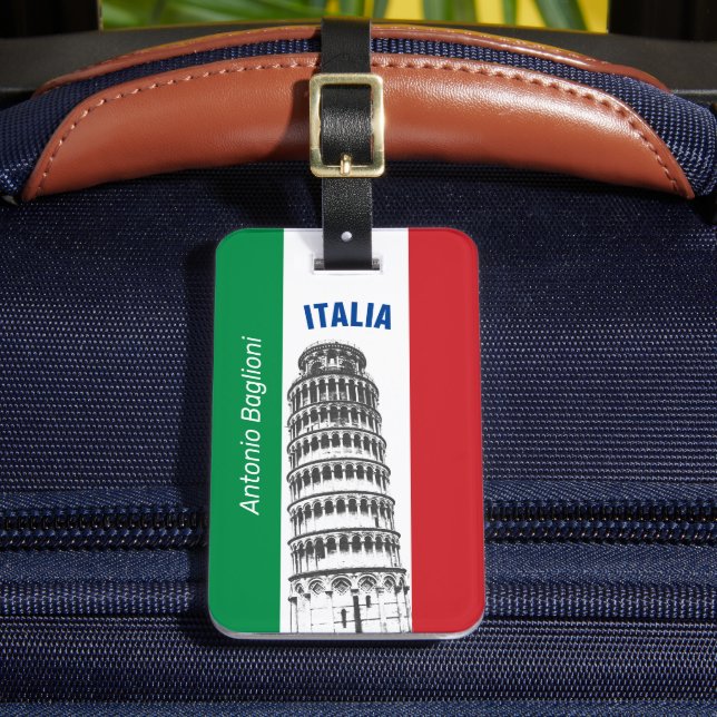 The Italian Flag And The Tower of Pisa Luggage Tag (Front Insitu 2)