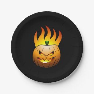 The Jack O'lantern is lit and burning brightly Paper Plate