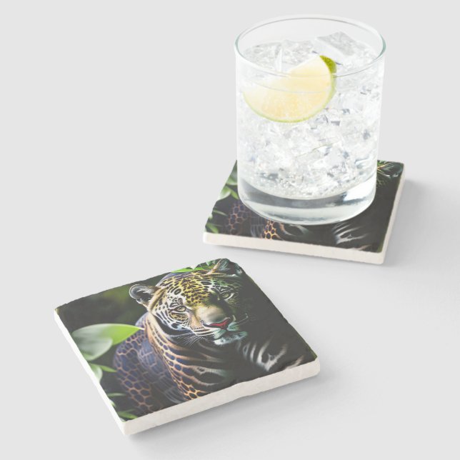 The Jaguar - Fierce Jungle Predator Stone Coaster (Side)