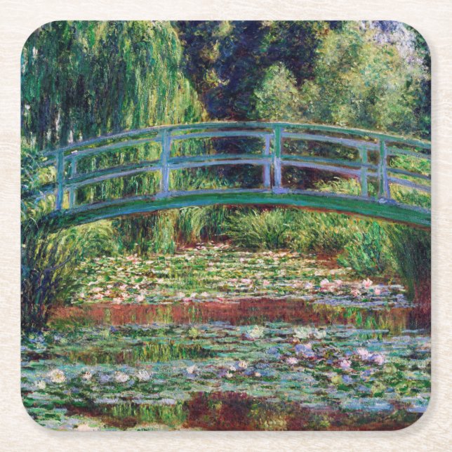 The Japanese Bridge (Water-Lily Pond), Monet Square Paper Coaster (Front)