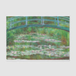The Japanese Footbridge by Claude Monet decoupage Tissue Paper<br><div class="desc">The painting features a pale turquoise footbridge arching over a pond lined with tall grasses and filled with petal-pink and butter-yellow waterlilies spans this horizontal landscape painting. The scene is loosely painted with touches of vibrant colour. In the top third of the composition, the shallowly arched bridge nearly touches the...</div>