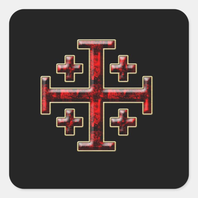 The Jerusalem Cross - Black Back Square Sticker (Front)