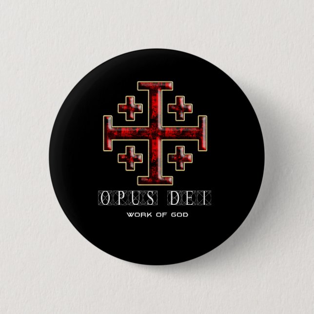 The Jerusalem Cross - ver 1 - Opus Dei - Black 2 Inch Round Button (Front)