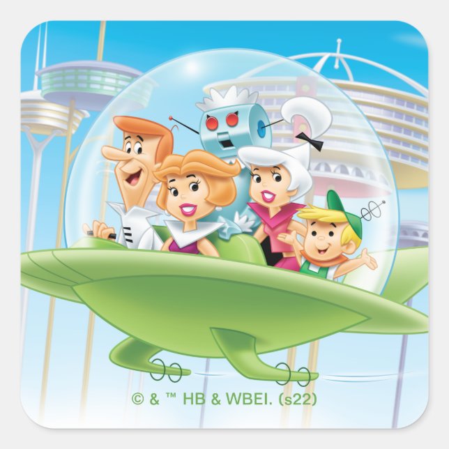 The Jetsons | The Family Flying Car Square Sticker (Front)