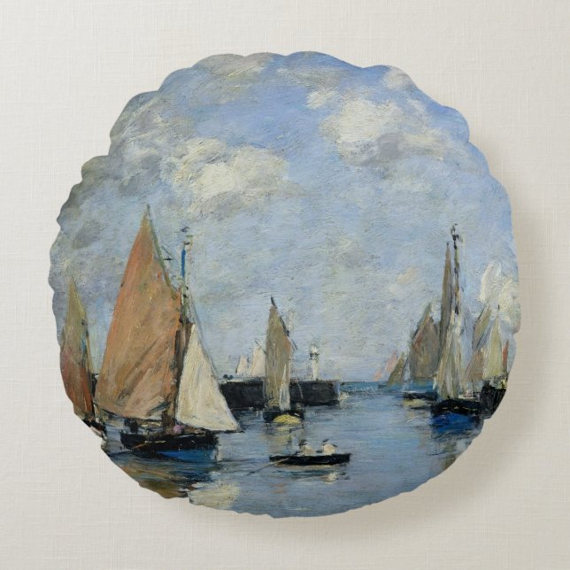 The Jetty at High Tide, Trouville Round Pillow (Front)