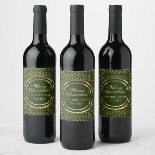 The Johnson Family Christmas Green Faux Gold Wine Label