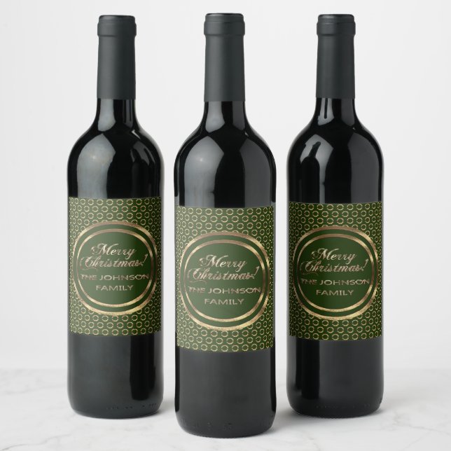 The Johnson Family Christmas Green Faux Gold Wine Label (Bottles)