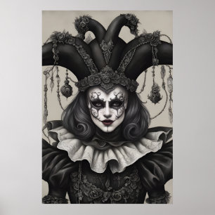 The Joker Clown in Black and White Poster