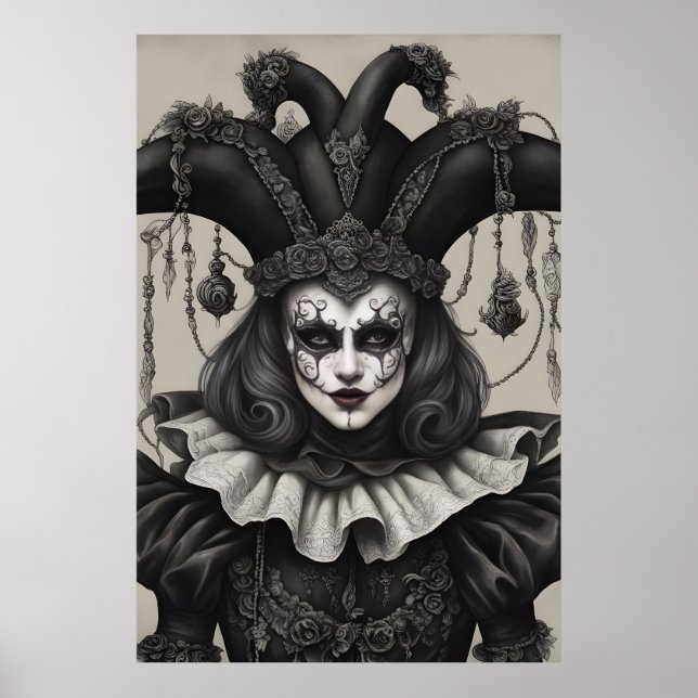 The Joker Clown in Black and White Poster (Front)
