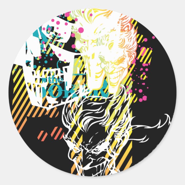 The Joker Neon Montage Classic Round Sticker (Front)