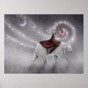 The Journey Maiden Riding Polar Bear Fantasy Art Poster