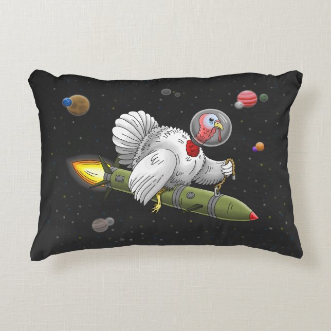The Journey of the Rocket Turkey Accent Pillow (Front)