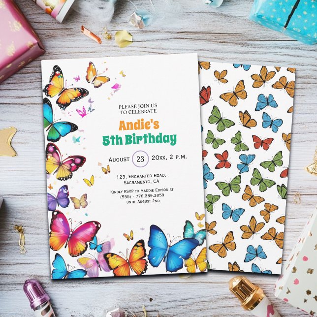 The Joy of Butterflies 5th Birthday Invitation (Creator Uploaded)