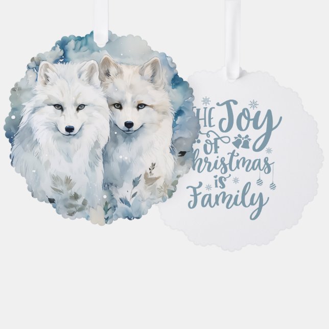 The Joy of Christmas Is Family Arctic Foxes Ornament Card (Front/Back)