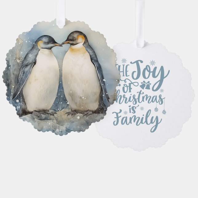 The Joy of Christmas Is Family Penguins Ornament Card (Front/Back)