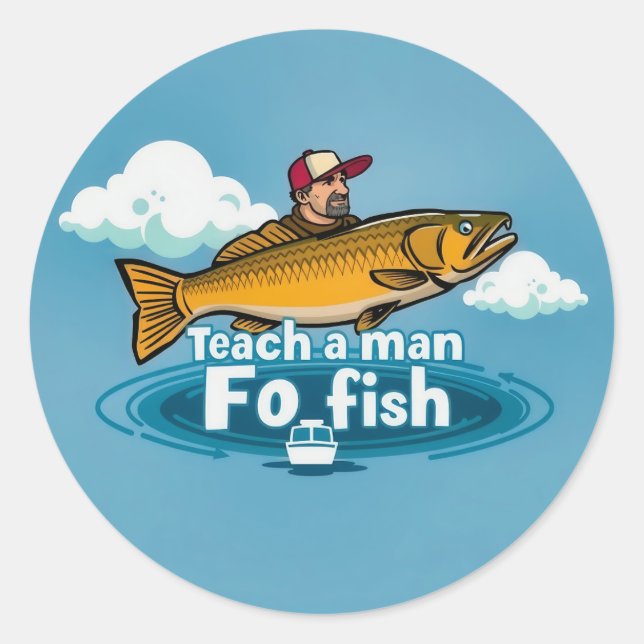 The Joy of Fishing: Ride the Wave Classic Round Sticker (Front)