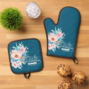 The Joy of the Lord floral Oven Mitt & Pot Holder Set