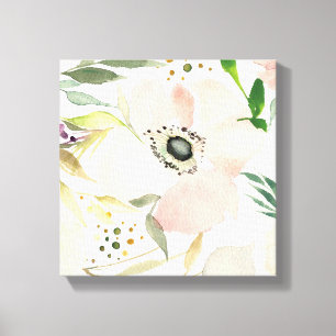 The Joy of White Watercolor Floral Pattern Canvas Print