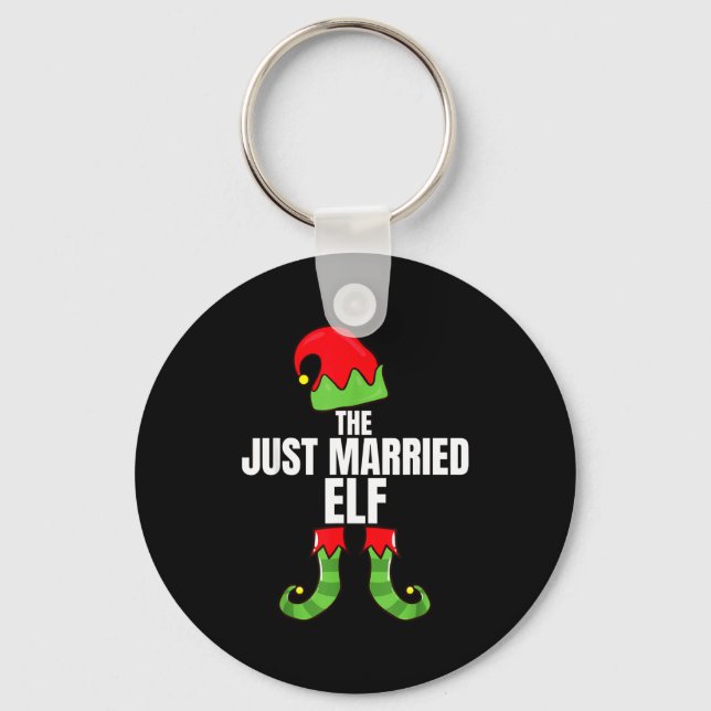 The Just Married Elf Matching Family Christmas Gro Keychain (Front)