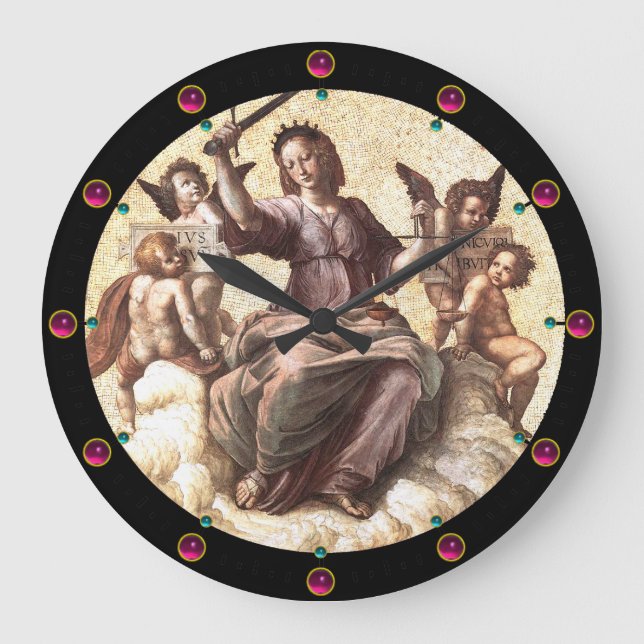 THE JUSTICE Allegory Fresco by Raffaello Sanzio Large Clock (Front)