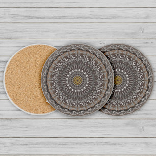 The khaki crocodylus porosus mandala art coaster