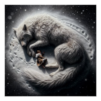 The Kid & Wolves: a fantasy art Glossy Poster