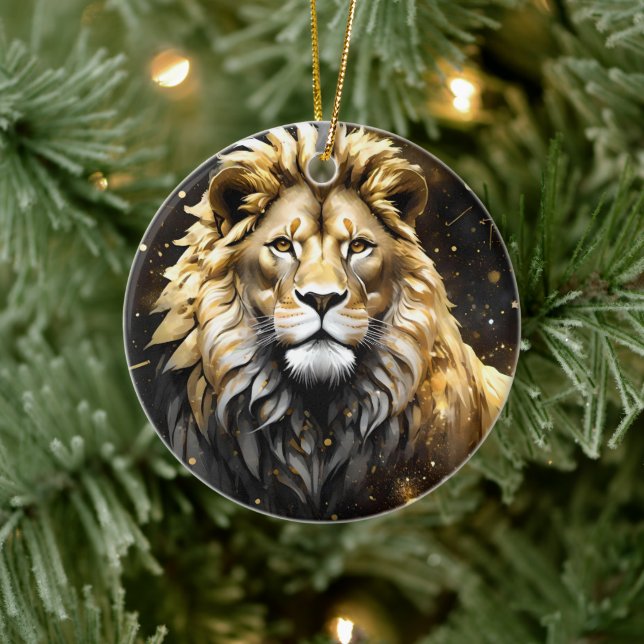The King: Majestic Gold And Gray Male Lion, Ceramic Ornament (Tree)