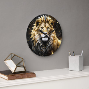 The King: Majestic Gold And Gray Male Lion, Large Clock