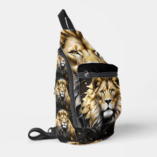 The King: Majestic Gold And Grey Male Lion, Sling Bag