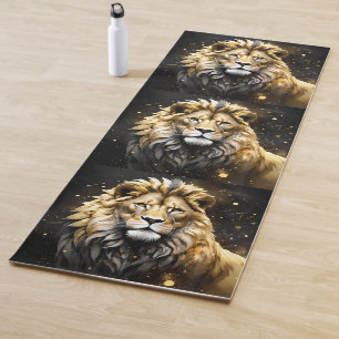 The King: Majestic Gold And Grey Male Lion, Yoga Mat