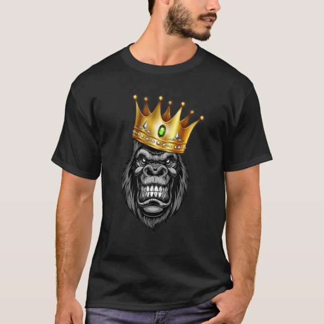 The King Of Angry Gorilla With Crown Ape Wildlife T-Shirt (Front)