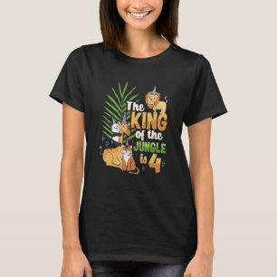 The king of the jungle is 4 Birthday Zoo Animal ki T-Shirt