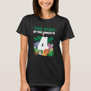 The king of the jungle is 4 Birthday Zoo Animal ki T-Shirt