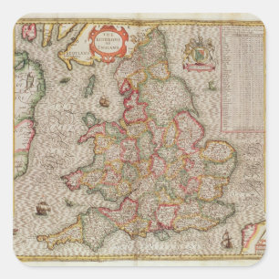 The Kingdome of England, engraved by Jodocus Square Sticker