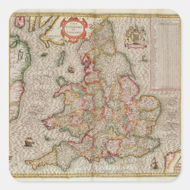 The Kingdome of England, engraved by Jodocus Square Sticker (Front)