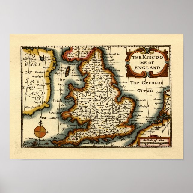 The Kingdome of England Old Antiquarian Atlas Map Poster (Front)